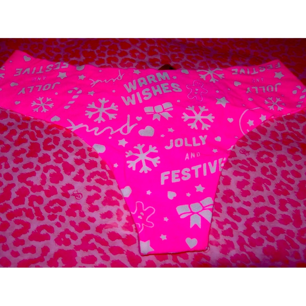 Victoria Secret PINK Sexy Thong Raw Cut Edge Atomic Pink Christmas Holiday XS